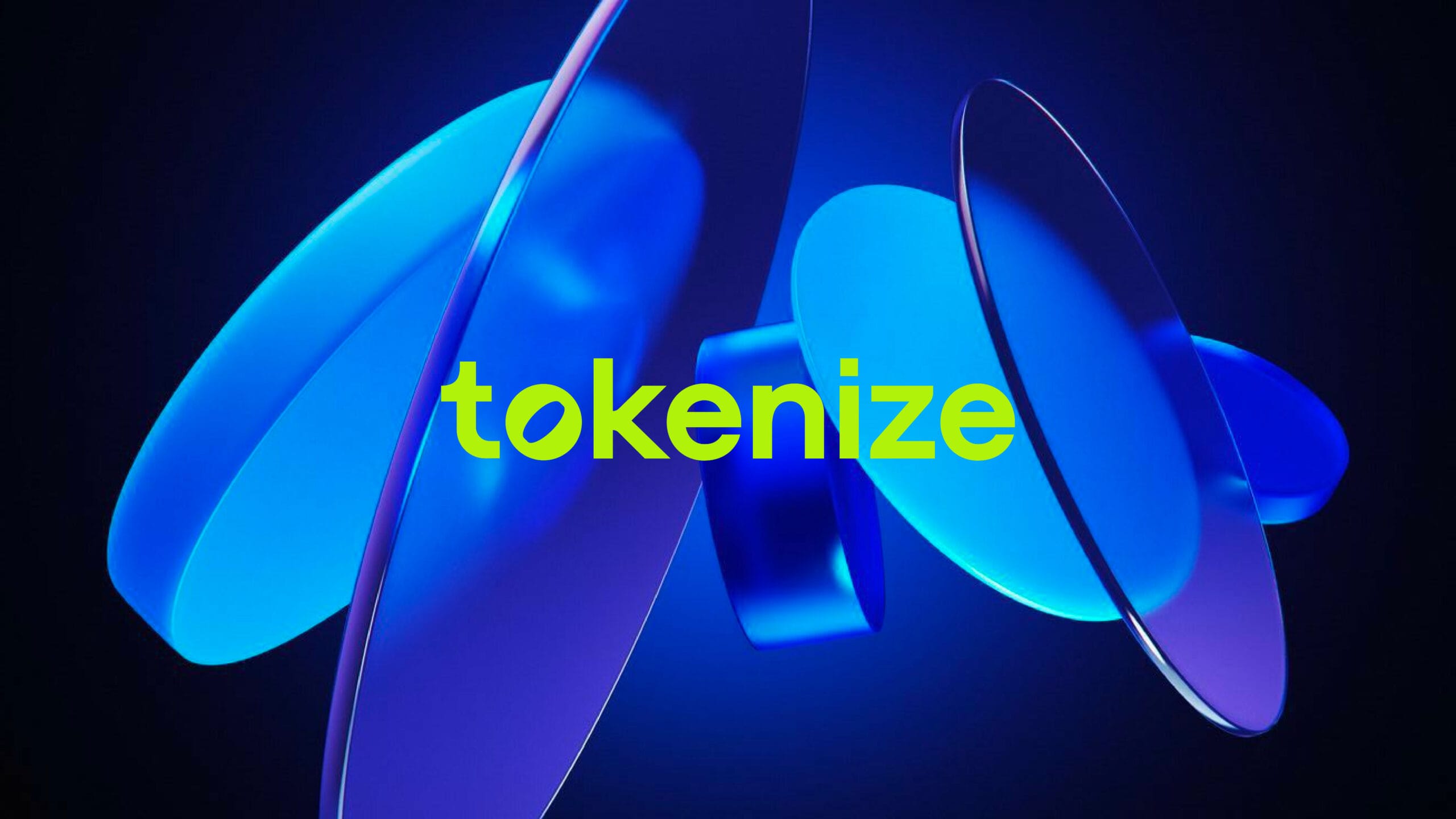 Logo for Tokenize, a crypto magazine, displayed in bold neon green text against a dynamic blue 3D abstract background featuring intersecting circular shapes, reflecting modernity and innovation in cryptocurrency media.